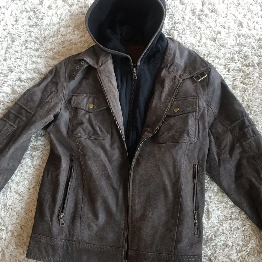 Danier - Men’s Leather Brown Shacket with Hood - S